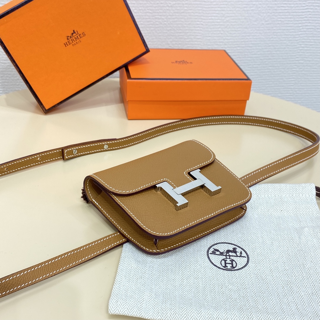 Hermes Constance Slim Wallet Belt Bag In Brown Epsom Leather